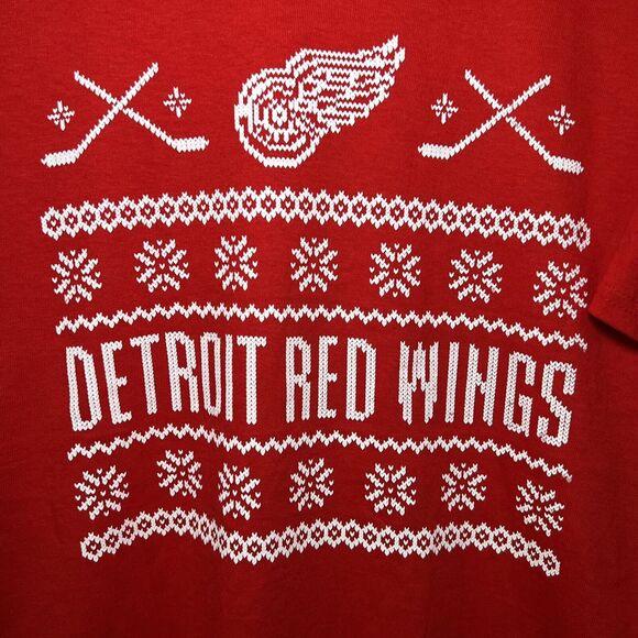 Detroit Red Wings T Shirt Size Large Christmas Sweater Style Delta Pro Weight - Picture 4 of 10
